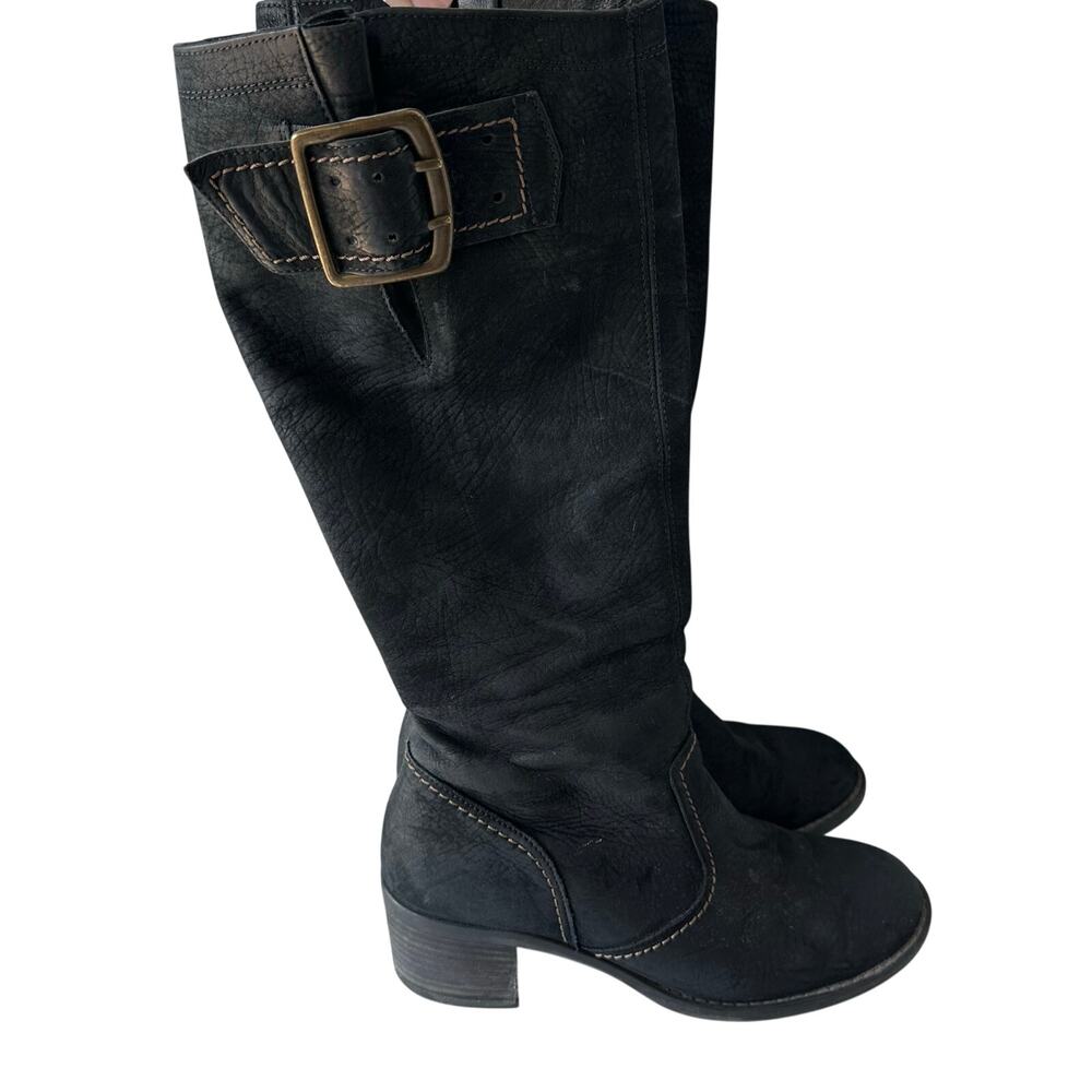 Paul Green US 7.5 Kendra Black Knee High Leather Riding Boot Lug Sole Equestrian
